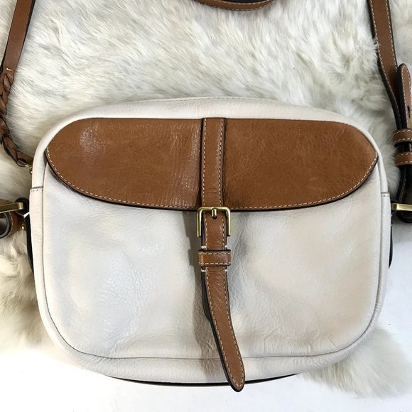 Fossil Vintage Mini Crossbody Pebbled Leather Bag White Tan - Picture 2 of 11
